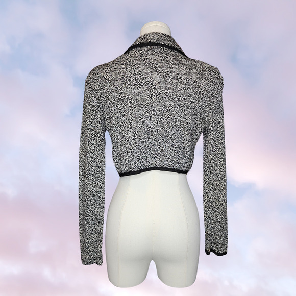 Vtg 90s Possessed Collared Goth Business Cropped Button Up Black White Bolero - Picture 4 of 5